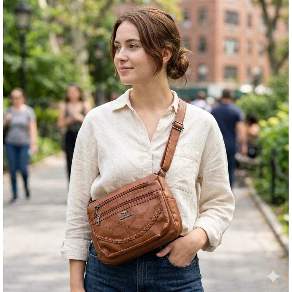 Women’s Brown Faux Leather Crossbody Purse Handbag Shoulder Bag Aoguandaishu